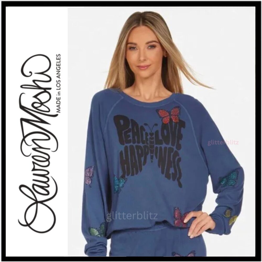 LAUREN MOSHI Anela Crystal Love Butterfly Sweatshirt